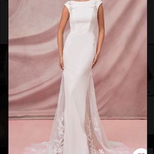 Azazie ; white with mesh back ; never worn wedding dress . Size 8